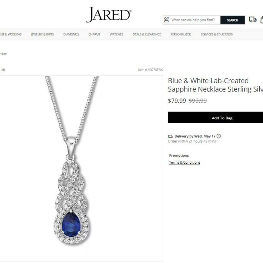 Jared Lab-Created Blue & White Sapphire Necklace & Earrings Set Sterling Silver - Picture 2 of 5